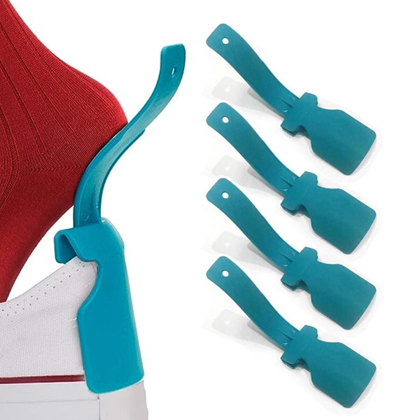 4PCS Lazy Shoes Hjälpare, Sock Slider Handled, Sko Lyft Hjälpare för Seniorer Äldre, Passar Alla Skor(Blå)