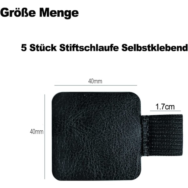 Pen Loop Holder, Pakke med 5 Pen Loops, Selvklæbende, Elastisk Gummibånd, Pen Holder Lavet af Læder, til Notesbog, Kalender, Clipboard, 5 Farver