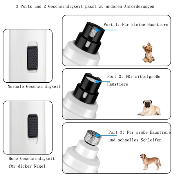 Hunde Neglekvern Oppgradert - Profesjonell 2-Hastighets Elektrisk Oppladbar Kjæledyr Neglesaks Smertefri Poter Stell & Glatting for Små Middels Store