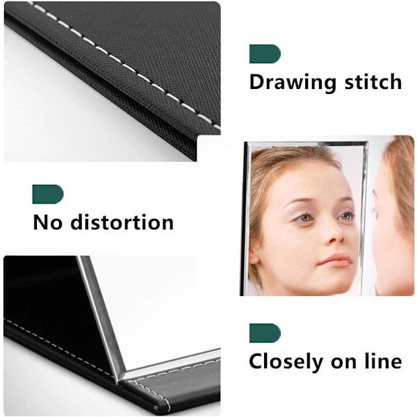 Bærbart Sammenklappeligt Makeupspejl til Soveværelse, Kosmetikbord, Makeup Spejl med Læderbetræk til Rejser