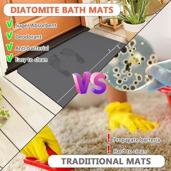 Badrumsmatta, halkfri badrumsmatta, tvättbar absorberande duschmatta diatomit badrumsmatta för badkar, kök, vardagsrum och badrum 60x40cm