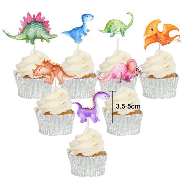 Dinosaurie-tårtdekorationer, 42 st dinosaurie-cupcake-tårtdekorationer, dinosauriefest, dino-tema, muffinsdekorationstårta för dino-temafest, barnkalas