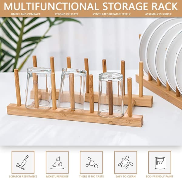 2 st bambu diskställ, grytlock/tallrik/skärbrädeorganisatör för köksskåp, flaskställ…