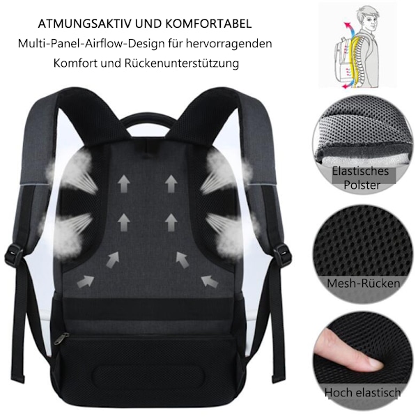 Ryggsäck för män för 15,6 tums bärbar dator Ryggsäck Vattentät affärsdagryggsäck Pojkar Tonåringar med USB-laddningsport