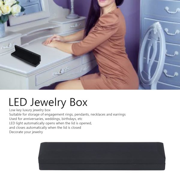 LED Smykkeskrin Elegant Fløjl Halskæde Armbånd Gave Display Case til Frieri Bryllup