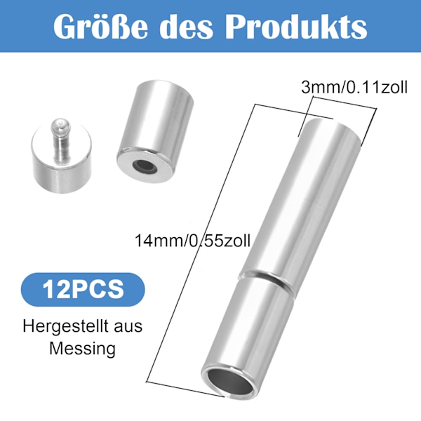 Sølv Snore Endestykker Kæde Lås Spænde, Pakke med 12 DIY Tønde Skrue Låse til Læder Reb Halskæde Armbånd Slide Spænde (Sølv 3 mm)