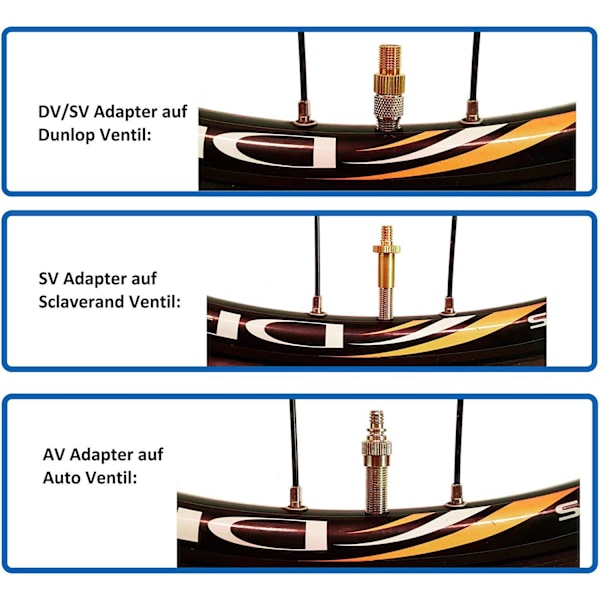 Cykelventil Adapter Set Cykel Ventil SV DV AV Sclaverand Autoventil Dunlop