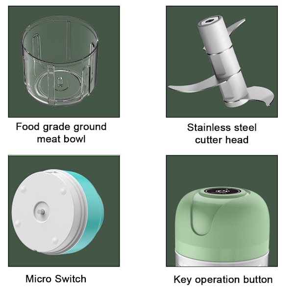 Elektrisk Mini Hvidløgshakker, Mini Madhakker, Bærbar Elektrisk Hvidløgsmølle med USB-opladning til Løg, Gulerod, Kød, Babymad, Grøntsager