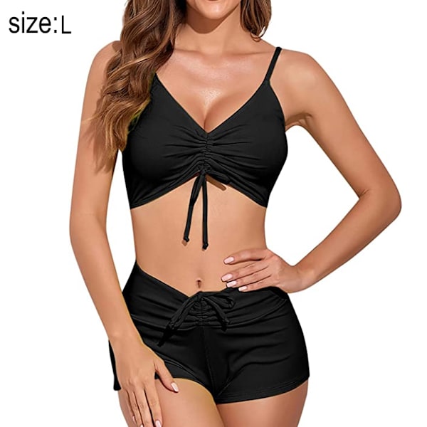 Dametøj Todelt Bikini Sexy Ensfarvet Lille Pit Strip Split Strand Badetøj - Sort
