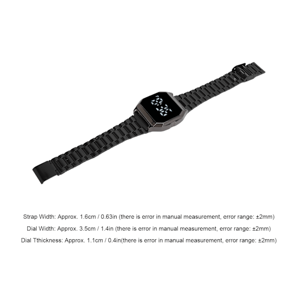 LED-klocka för student Tetragonum Digital Sports Watch med fällbart spänne Alarm Timing Nattljusfunktion för dagligt bruk Svart