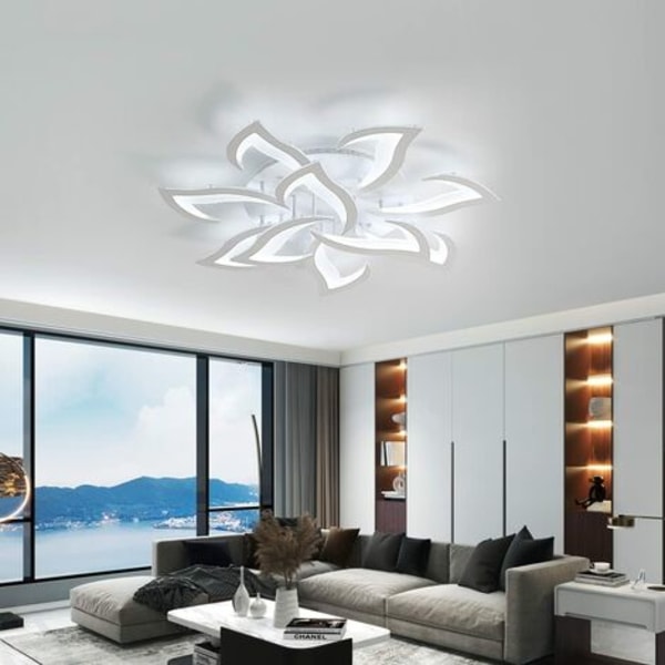 Dimbar LED taklampe, hvit moderne taklampe med fjernkontroll, 70W kreativ akryl petal lysekrone belysningsarmatur taklampe for