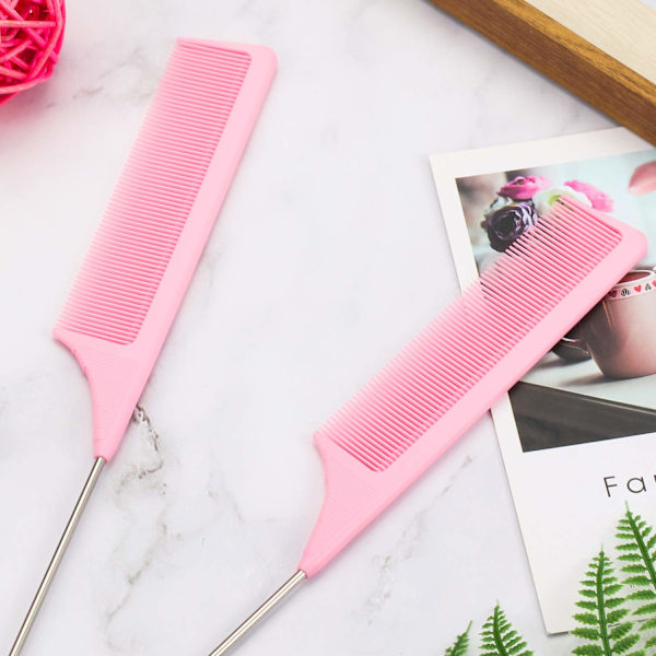 Rottehalekam, Rottehale i rustfrit stål, varmebestandige touperingskamme i kulfiber (3 stk. pink)