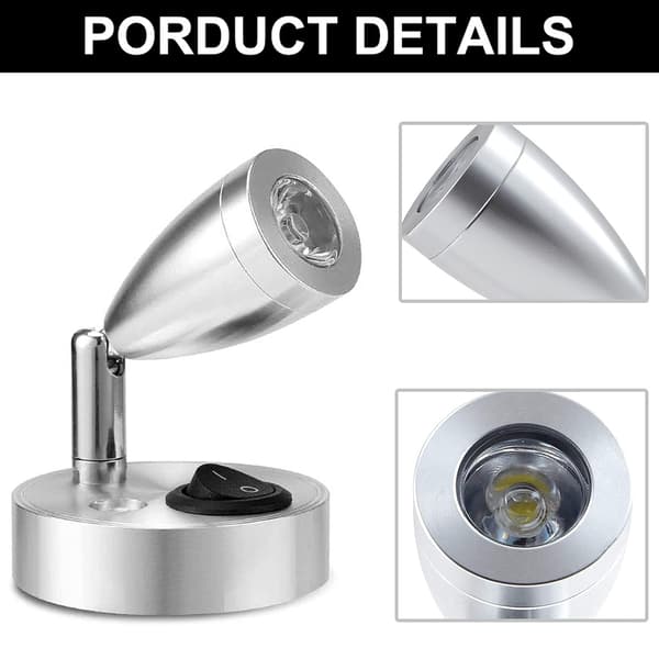 Hvit LED Spot Light Knapp Bryter Bobil Leselamper Campingvogn (sølv) (1 stk)