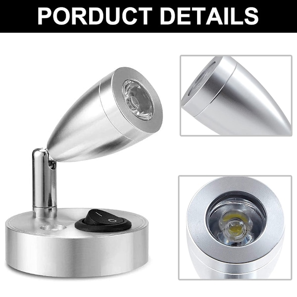 Vit LED-strålkastarknappströmbrytare husbilsläslampor husbil (silver) (1 st)