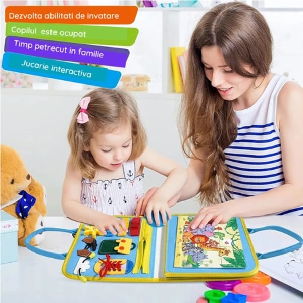 Sensorisk interaktiv leksak, Busy board textil, Montessori, Väska typ bok, För resor, blå