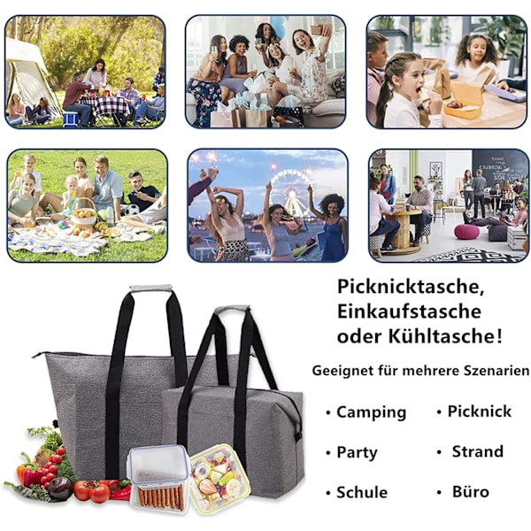 Hopfällbar kylväska, shoppingväska picknickväska kylväska med isolering, kylväska kylväska för camping, picknick,