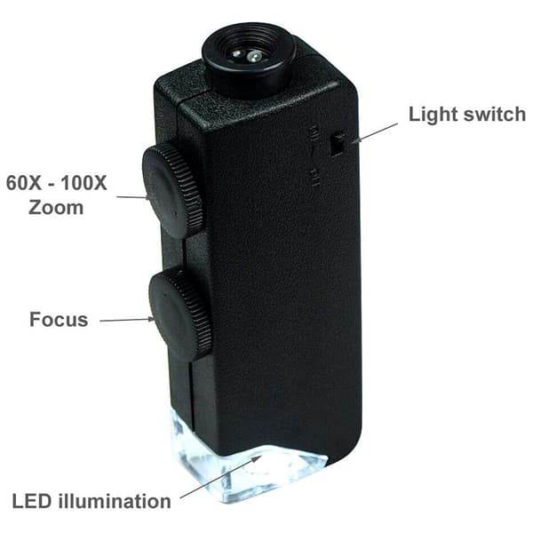 LED-taskumikroskooppi 60x - 100x suurennuslasi