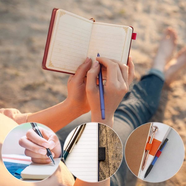 Pen Loop Holder, Pakke med 5 Pen Loops, Selvklæbende, Elastisk Gummibånd, Pen Holder Lavet af Læder, til Notesbog, Kalender, Clipboard, 5 Farver
