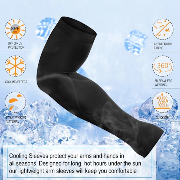 2 Par UV-beskyttende kølende arm sleeves UPF 50 sol sleeves til mænd kvinder unge (Sleeve 13.4in )