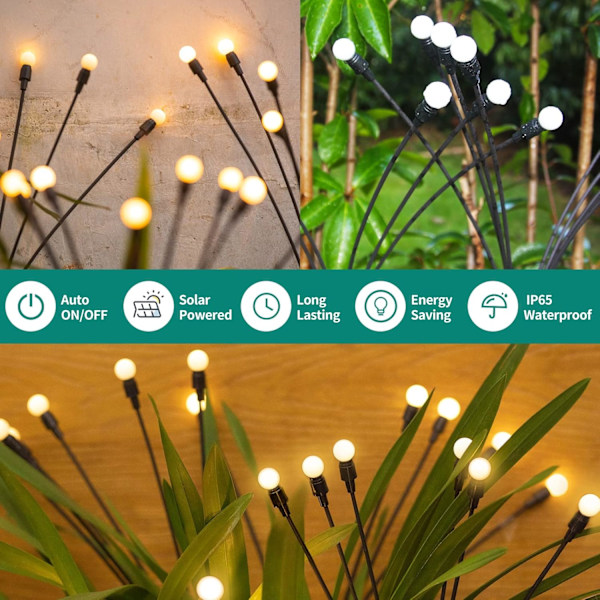 Solcellehavelamper, 10LED Starburst Svajende Lys, Solcelle Firefly Lys Udendørs Vandtæt, Solcellehavedekorationslys Gårdhave Gangsti