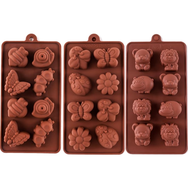 Silikone Chokoladeform, Non-stick Chokolade Slikform, Sæbeforme, Sæt med 3 Skovtemaer med Forskellige Former