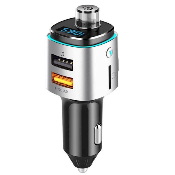 Bluetooth FM-sender til bil, 7 farver LED-baggrundsbelyst Bluetooth-biladapter med QC3.0-opladning, håndfrit bilsæt