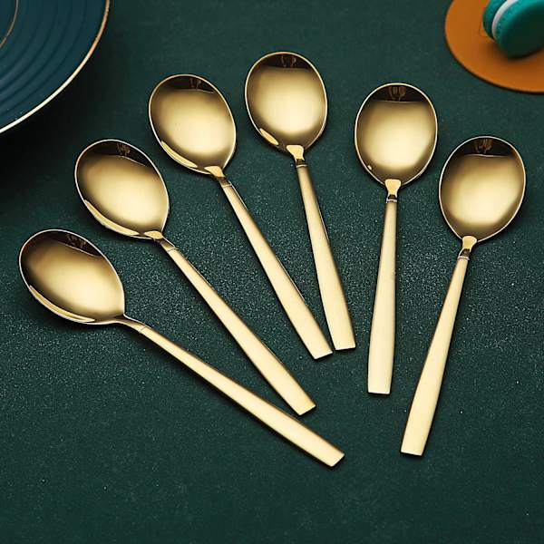 Gylden Suppeske af 6, Skinnende Guldbelagt Titanium Rustfrit Stål Suppeske Bestik, Gylden Suppeske Spiseske Sæt