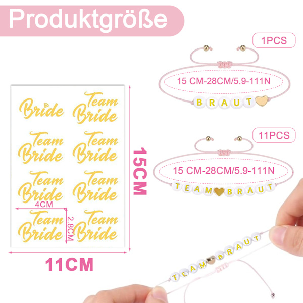 Team bride armbånd, polterabend kvinder JGA armbånd, 12 stk. team bride armbånd og 2 stk. klistermærker lavet af rosaguld til dating, kvinder