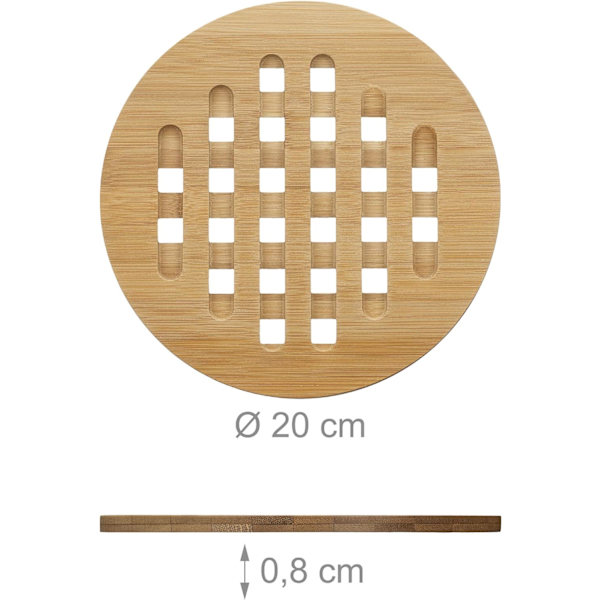 Pyöreät bambu pannunaluset, 4 kpl, kattila- ja pannunaluset puuta, halkaisija 20 cm, luonnonväri