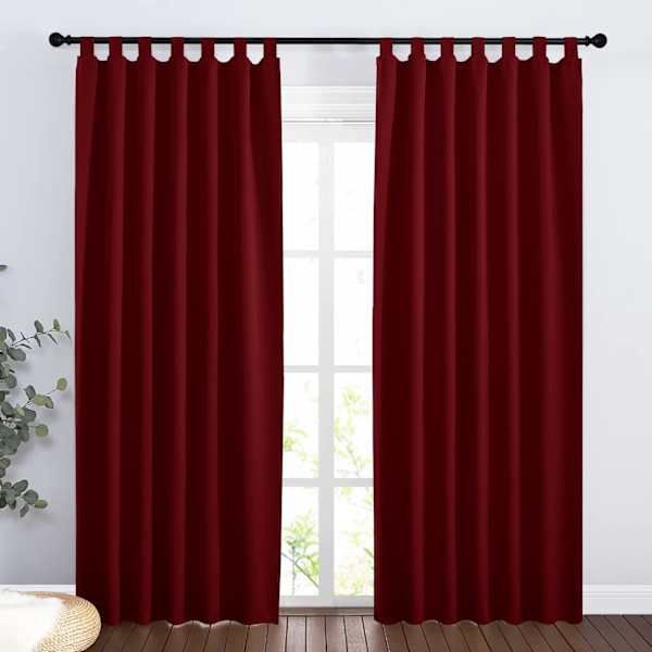 Mørklægningsgardiner - Rødt gardin til stuevindue, lysende blok, anti-UV, uigennemsigtig til hjem, soveværelse, dør, energibesparende, L 140 x H 220 cm, 2