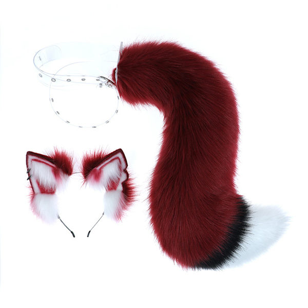 Kattöron Varg Räv Öron Djur Söt pannband Tillbehör för Halloween (Öron + Svans Set)