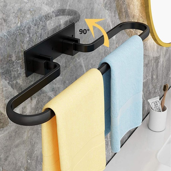 Håndklædeholder uden boring, selvklæbende foldbar håndklædestang, aluminium badehåndklædeholder, mat sort gæstehåndklædeholder, viskestykkeholder, håndklæde One Bar 60cm