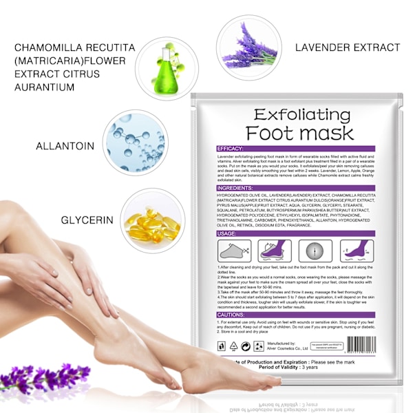 Fotpeeling Mask 3-pack, Exfoliator Peeling Off Förhårdnader Död Hud Callus Remover, Baby Mjuk Len Hud Fötter-Män Kvinnor (Lavendel)