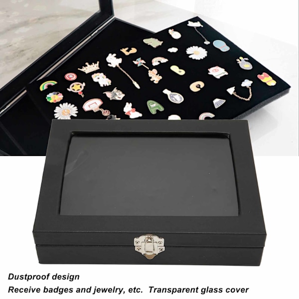 Pin Display Case Ordnad Förvaring Transparent Dammtät Svart Badge Förvaringslåda för Hem Smycken Butik S