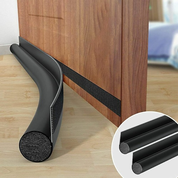 2 st, Svart Anti-Cold Ensidig Dörrtätning, 95cm Ensidig Dörrtätning, Väderlist Dörrtätningslist, Ensidig Anti-Cold Dragpropp,
