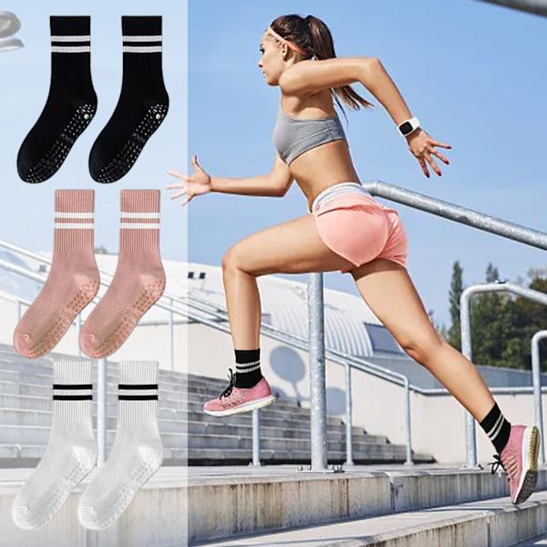 Yogagripstrumpor, 3 par bomull halkfria strumpor damer greppstrumpor andningsbara greppstrumpor för hemträning gym pilates barre (3 färger)