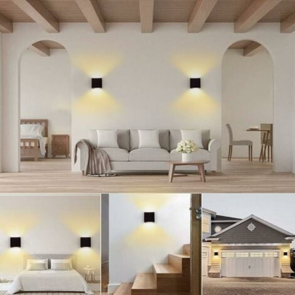 Sæt med 2 væglamper 12W LED soveværelse moderne interiør, op og ned design justerbar lampe, aluminium belysningsarmaturer sort LED væglampe til soveværelse