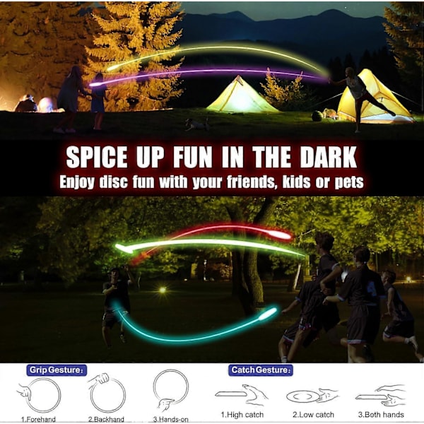 Valoisa LED Frisbee -38 RGB LED-valoa, 7+5 valaistustilaa, ladattava, IP65 vedenpitävä ulkopelilelu