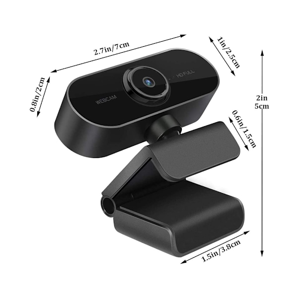 Webbkamera med mikrofon, Full HD 1080P webbkamera videokamera för datorer PC bärbar dator stationär dator, USB Plug and Play, konferensstudie, möte, videosamtal