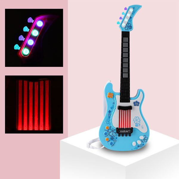 Multifunktionel Børnebasguitar Legetøj Børn Lys Musikinstrument Legetøj Blå