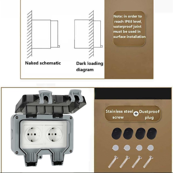 IP66 Utendørs Veggkontakt Stikkontakt Hagestikkontakt Utendørsstikkontakt Utenpåliggende DE