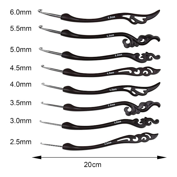 Nyhet Heklenåler Sett, Ergonomiske Heklenåler med Lange Håndtak 8 Pakk 2.5 3.0 3.5 4.0 4.5 5.0 5.5 6.0 Mm, Metall Heklenåler For Artrittiske Hender