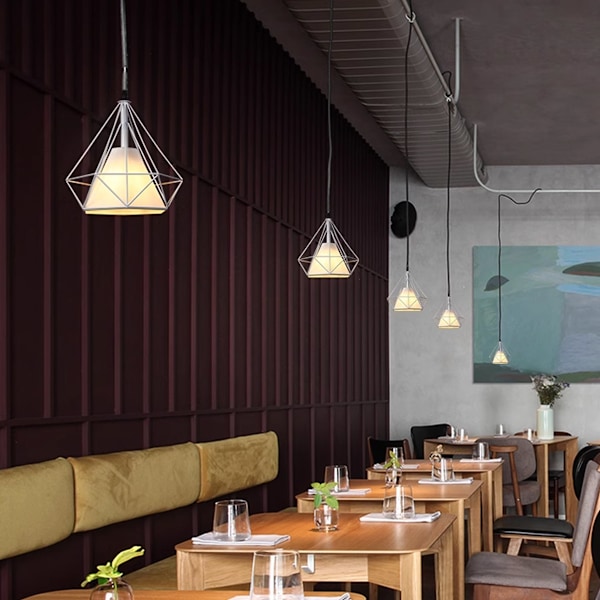 Moderne Pendel Lysekrone E27 Metal Diamant Loftslampe til Soveværelse Bar Restaurant Hvid - Hvid