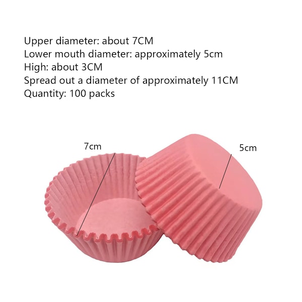 100 stk. Mini Cupcake Forme Runde Kagebageforme Muffin Cases Hjemmefest Pink