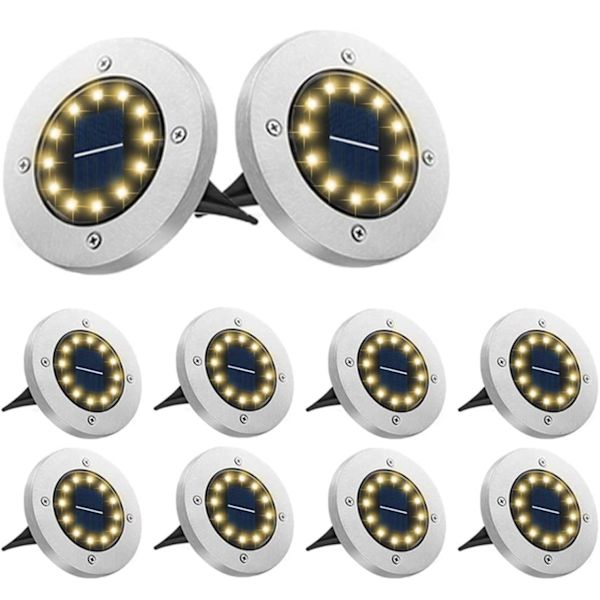 Solar Jordlamper Udendørs 10 Stk, 12 LED'er Varm Hvid Solcellelamper