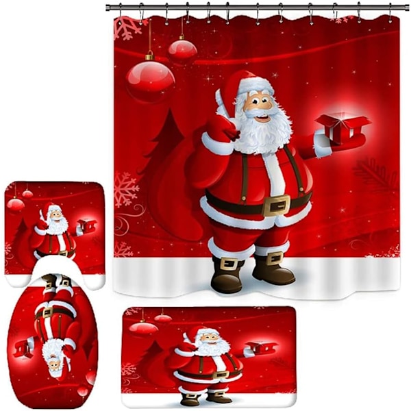 4 st juldekorationer för badrum, toalettlock, matta, duschdraperiuppsättningar, jultomte, älg, snögubbe, badrumsdekor A4