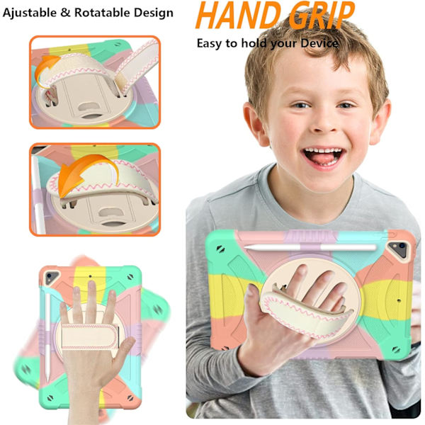 iPad 9:e generationens fodral, iPad 10,2 tums fodral med pennhållare, axelrem, stativ, [360 roterande handrem] för 9:e/8:e/7:e generationen,