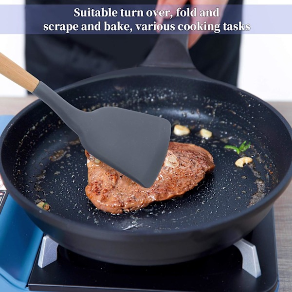 Silikon Wok Spatel, Värmebeständig, Halksäkert Trähandtag, Värmeisolerad, Non-Stick Köksredskap,