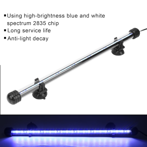 Akvarielys Vandtæt Akvariumbelysning med LED-lys 3 Tilstande Dæmpbar 100‑240V EU-stik 38CM