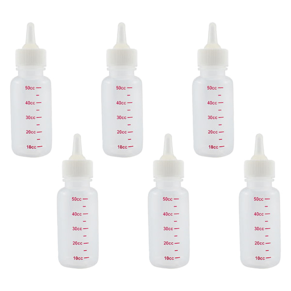 6 stk. 50 ml Sutteflaske til Baby Kæledyr - Små Dyr/Katte/Hunde/Hvalpe/Killinger